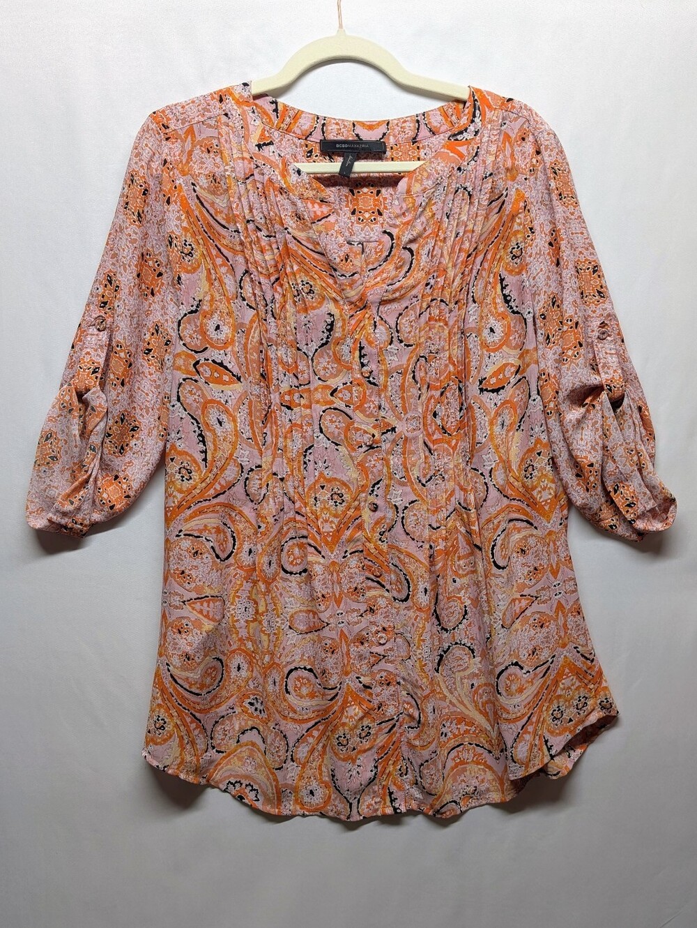 99.BCBGMaxAzria Orange and Pink Paisley Tunic